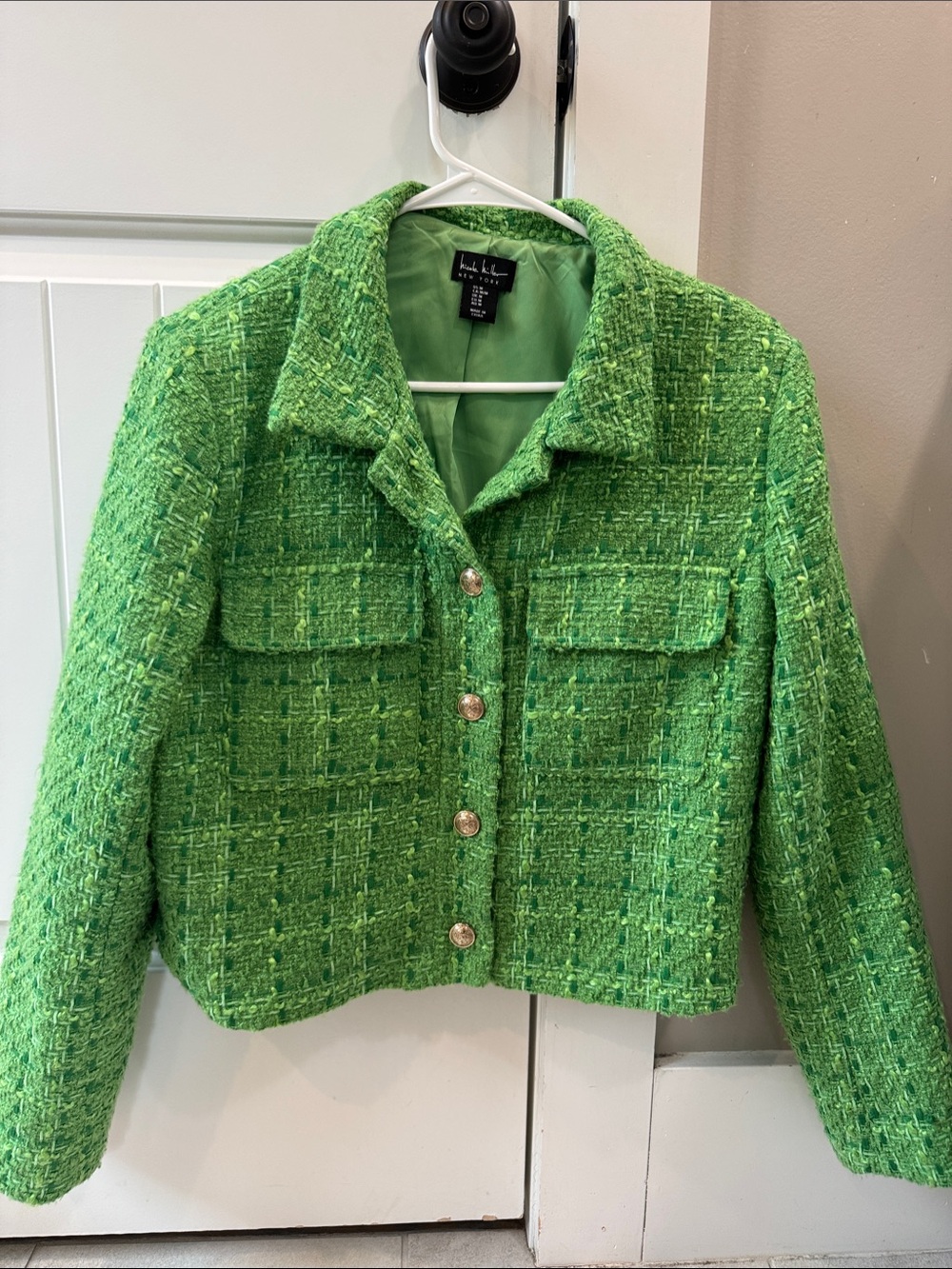 Nicole Miller Bright Green Tweed Cropped Blazer